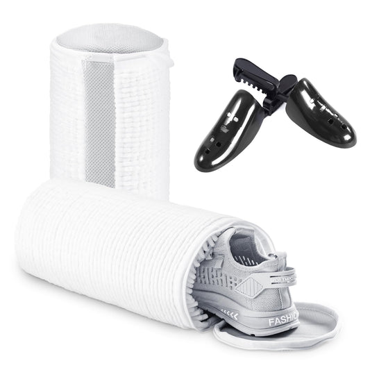 Teletrogy Shoe Washing Bag for Washing Machine, Fluffy Fibers Keep 360° Wrap-around Cleaning, Adjustable Shoe Trees, Durable Hidden Zipper Reusable Laundry Bag for Sneaker Gym Shoes White