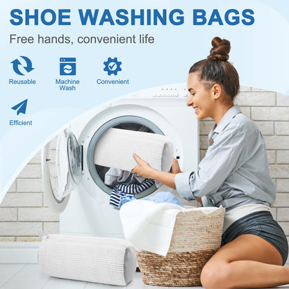 Teletrogy  Shoe Washing Machine Bags - Invisible Zipper Side Opening Laundry Bags for Sneakers and All Shoe Sizes (White 2pcs)