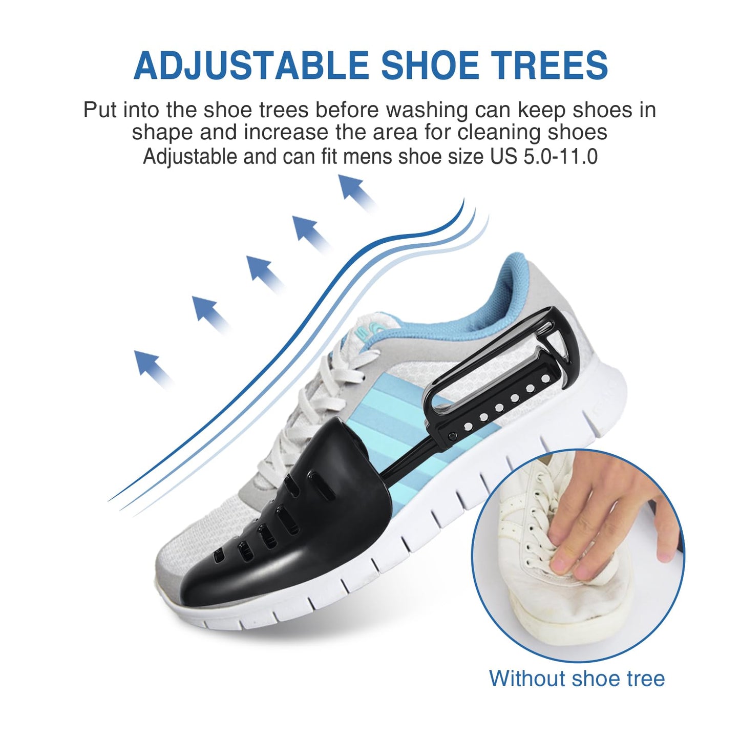 Teletrogy Shoe Washing Bag for Washing Machine, Fluffy Fibers Keep 360° Wrap-around Cleaning, Adjustable Shoe Trees, Durable Hidden Zipper Reusable Laundry Bag for Sneaker Gym Shoes White