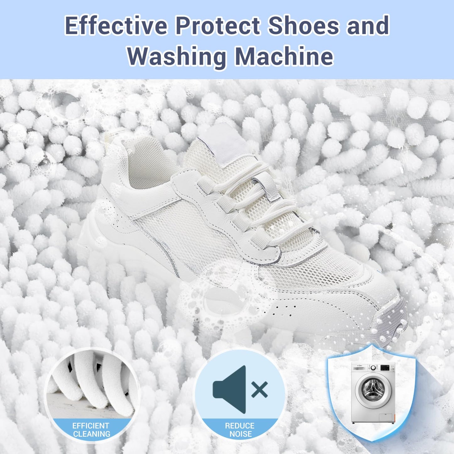 Teletrogy Shoe Washing Machine Bag with 2 Pockets - Wash Laces, Insoles & Socks All-in-One Shoe Laundry Bag for Washer & Dryer, Reusable Sneaker Cleaner Bag for Home Dorm Travel (2Pcs White)