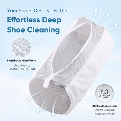 Teletrogy Shoe Washing Machine Bag 2Pack - Reusable Shoe Laundry Bag with Mesh Socks Bag - 360°Deep Protective Cleaning Bags for Sneakers Delicate Footwear - Home Dorm Travel Essentials, White