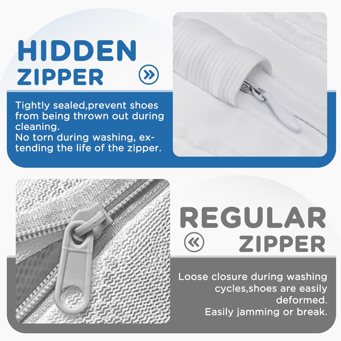 Teletrogy  Shoe Washing Machine Bags - Invisible Zipper Side Opening Laundry Bags for Sneakers and All Shoe Sizes (White 2pcs)