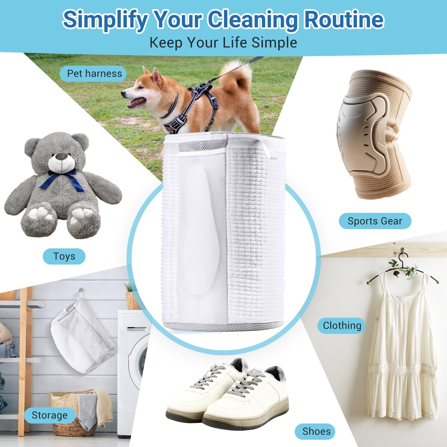 Teletrogy Large Shoe Bag for Washing Machine, Two-Zone Design, 2 Mesh Pockets, One-Step Wash for Complete Cleaning, Durable Invisible Zipper Sneaker Laundry Bag Home Dorm Essentials 9.45" x 13.8"