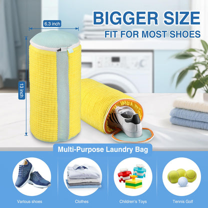 Teletrogy Shoe Washing Machine Bag 2PCS, Reusable Durable Zipper Laundry Bag Shoe Washing Bag for Washer and Dryer, Sneaker Tennis Cleaning Bags, Yellow