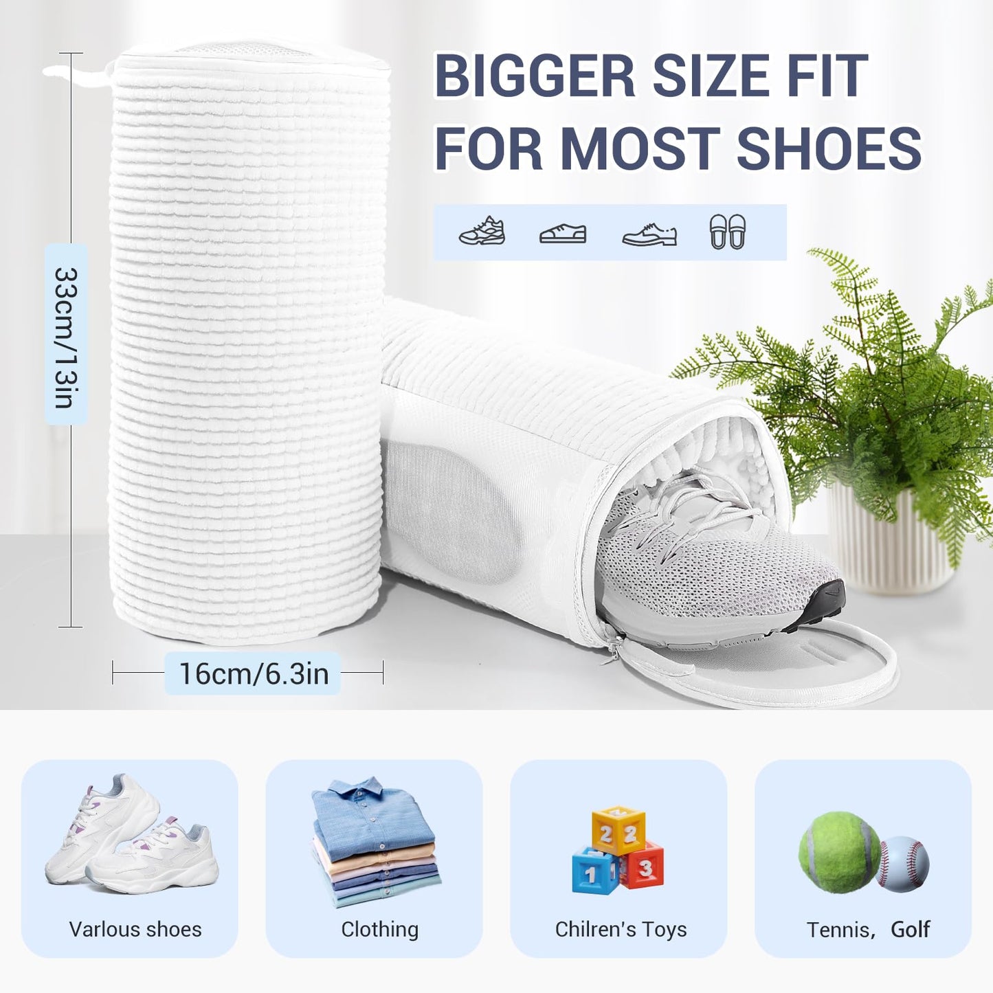 Teletrogy Shoe Washing Machine Bag with 2 Pockets - Wash Laces, Insoles & Socks All-in-One Shoe Laundry Bag for Washer & Dryer, Reusable Sneaker Cleaner Bag for Home Dorm Travel (2Pcs White)