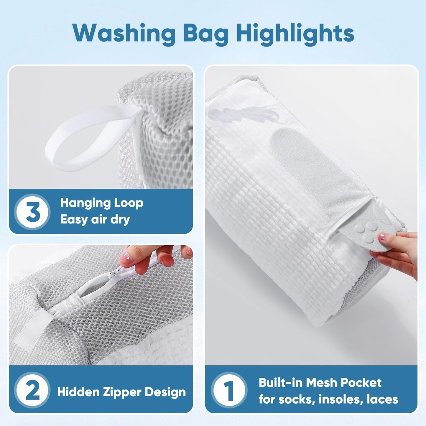 Teletrogy Shoe Washing Machine Bag 2Pack - Reusable Shoe Laundry Bag with Mesh Socks Bag - 360°Deep Protective Cleaning Bags for Sneakers Delicate Footwear - Home Dorm Travel Essentials, White