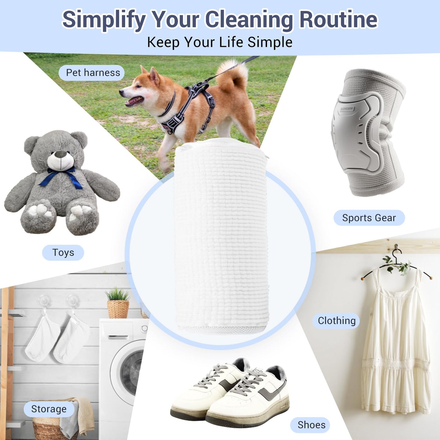 Teletrogy Shoe Washing Machine Bag with 2 Pockets - Wash Laces, Insoles & Socks All-in-One Shoe Laundry Bag for Washer & Dryer, Reusable Sneaker Cleaner Bag for Home Dorm Travel (2Pcs White)