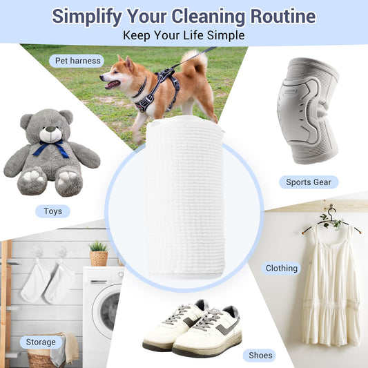 Teletrogy Shoe Washing Machine Bag with 2 Pockets - Wash Laces, Insoles & Socks All-in-One Shoe Laundry Bag for Washer & Dryer, Reusable Sneaker Cleaner Bag for Home Dorm Travel (2Pcs White)