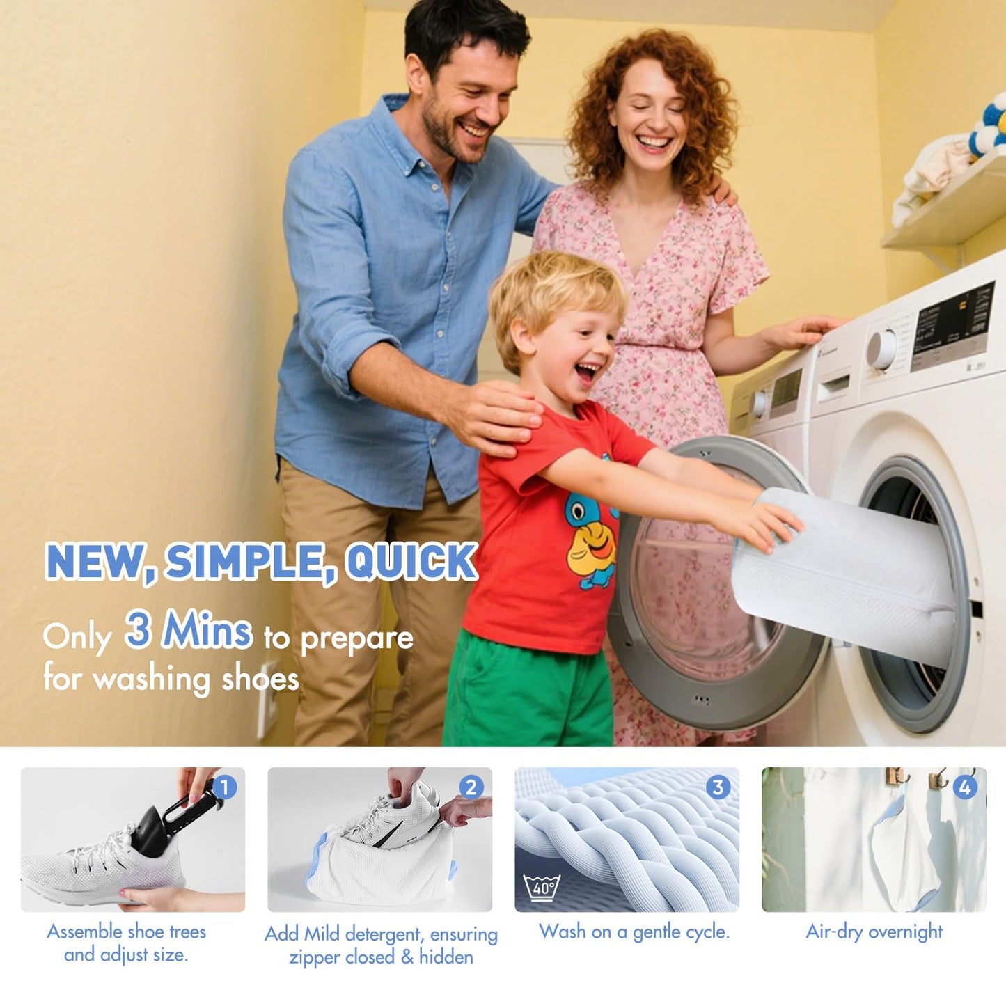 Shoe Washing Machine Bag w/Shoe Trees to Prevent Deformation - Sneaker Cleaner Bag Reusable Lint-free Large Laundry Shoe Bag, Tennis Shoes Wash Kit Home Travel Essentials, White 2pcs