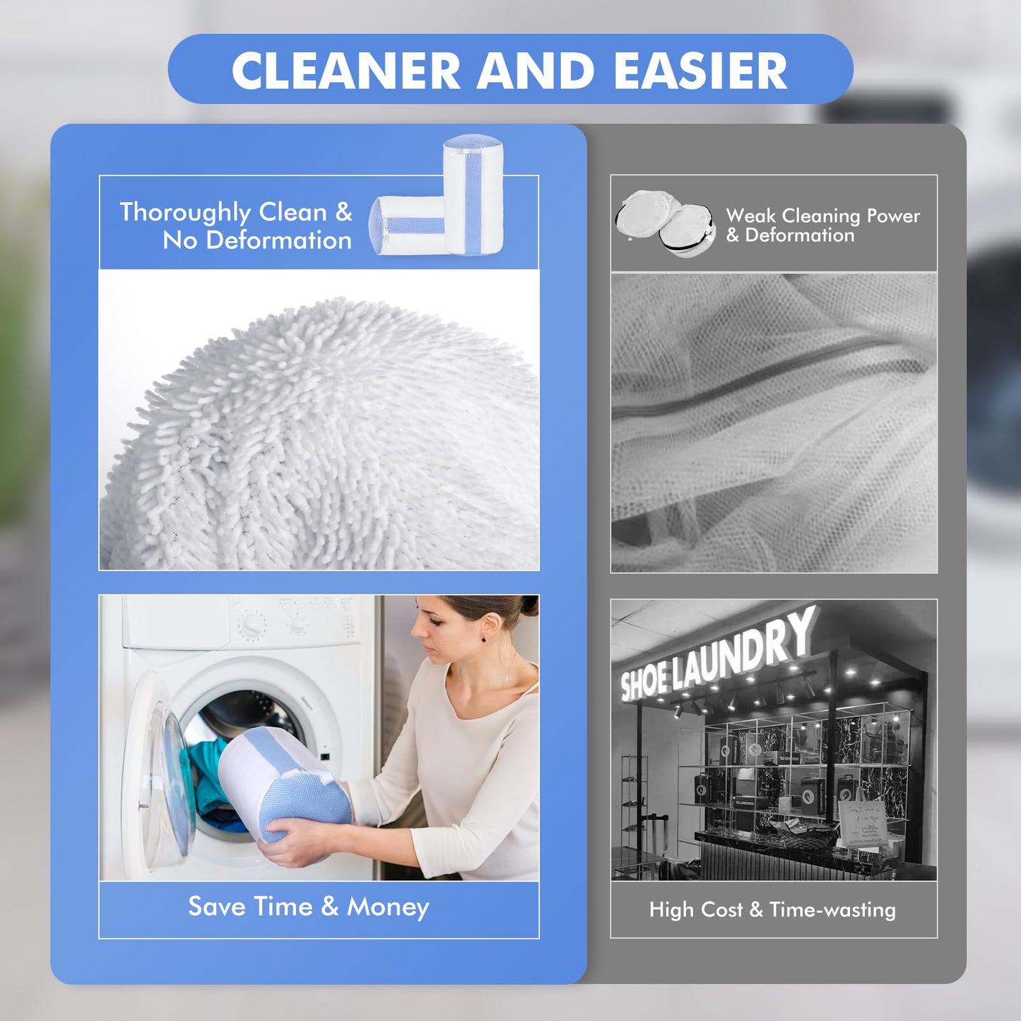 Teletrogy 2Pcs Shoe Washing Machine Bags, Laundry Shoes Bag for Washer & Dryer, Reusable Shoe Cleaning Bag Fluffy Fiber Inside, Sneaker Tennis Laundry Bags for All Shoes, Large Size, 7 x 13 Inches