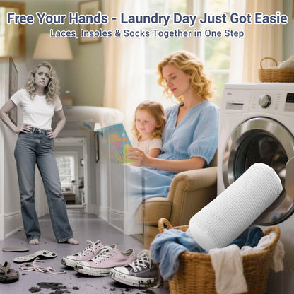 Teletrogy Shoe Washing Machine Bag with 2 Pockets - Wash Laces, Insoles & Socks All-in-One Shoe Laundry Bag for Washer & Dryer, Reusable Sneaker Cleaner Bag for Home Dorm Travel (2Pcs White)