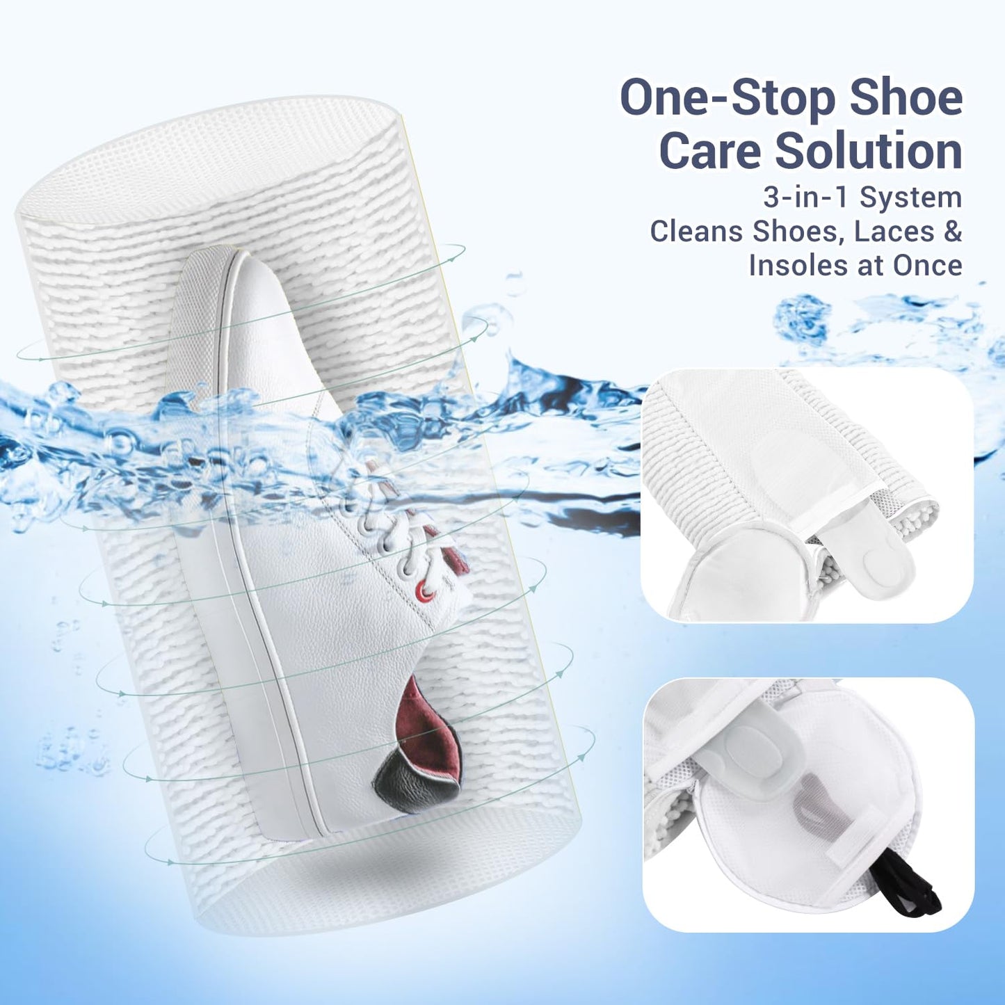 Teletrogy Shoe Washing Machine Bag with 2 Pockets - Wash Laces, Insoles & Socks All-in-One Shoe Laundry Bag for Washer & Dryer, Reusable Sneaker Cleaner Bag for Home Dorm Travel (2Pcs White)