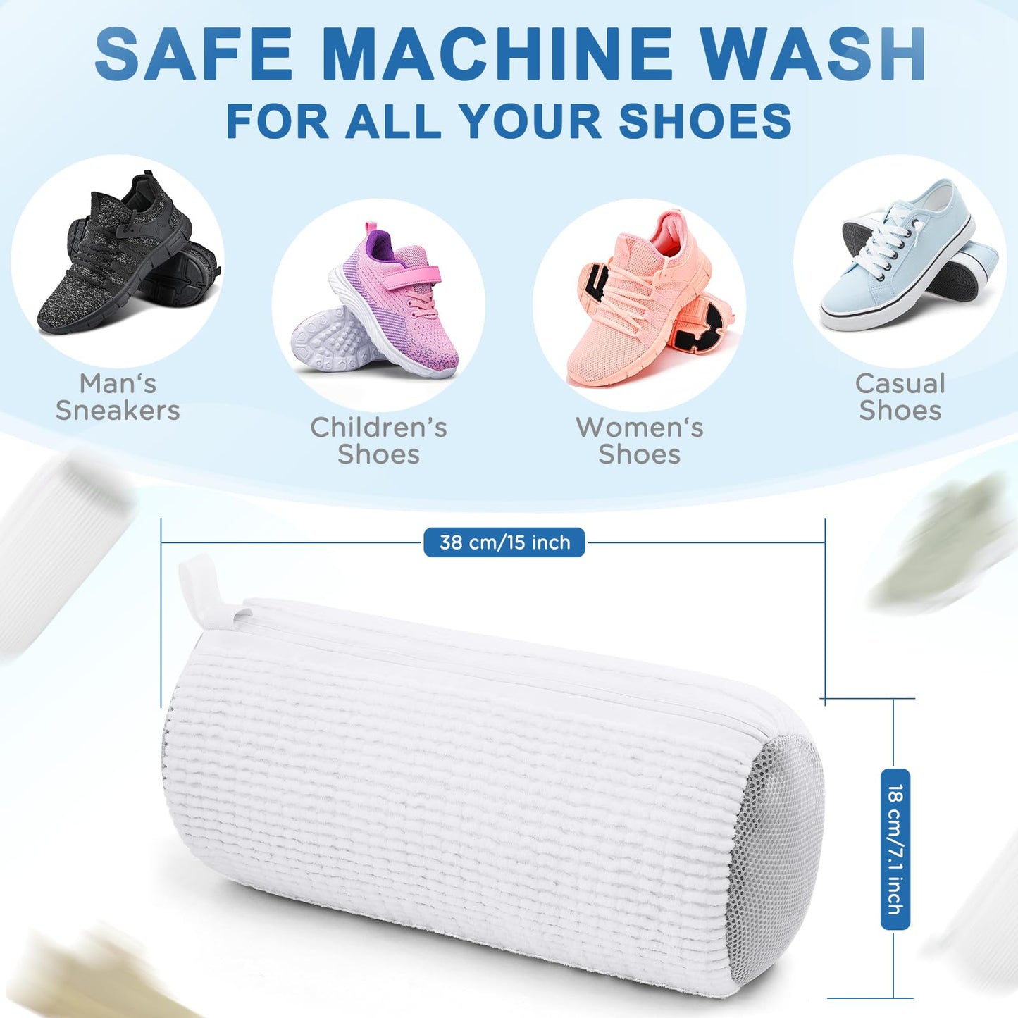 Teletrogy  Shoe Washing Machine Bags - Invisible Zipper Side Opening Laundry Bags for Sneakers and All Shoe Sizes (White 2pcs)