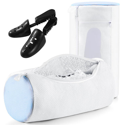 Shoe Washing Machine Bag w/Shoe Trees to Prevent Deformation - Sneaker Cleaner Bag Reusable Lint-free Large Laundry Shoe Bag, Tennis Shoes Wash Kit Home Travel Essentials, White 2pcs