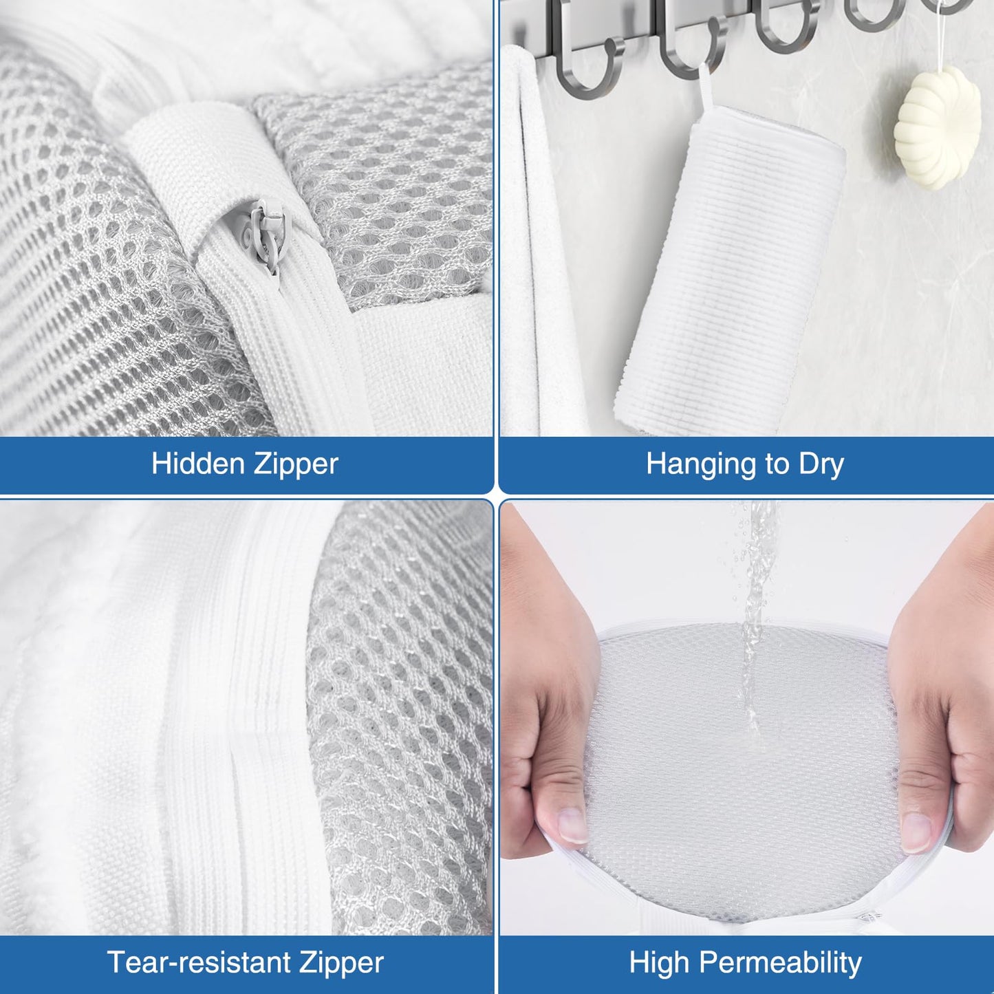 Teletrogy Shoe Washing Bag for Washing Machine, Fluffy Fibers Keep 360° Wrap-around Cleaning, Adjustable Shoe Trees, Durable Hidden Zipper Reusable Laundry Bag for Sneaker Gym Shoes White