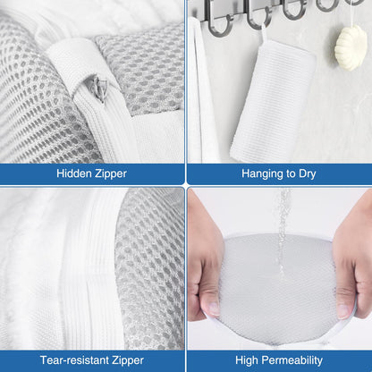 Teletrogy Shoe Washing Bag for Washing Machine, Fluffy Fibers Keep 360° Wrap-around Cleaning, Adjustable Shoe Trees, Durable Hidden Zipper Reusable Laundry Bag for Sneaker Gym Shoes White