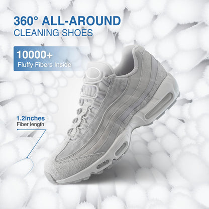 Teletrogy Shoe Washing Bag for Washing Machine, Fluffy Fibers Keep 360° Wrap-around Cleaning, Adjustable Shoe Trees, Durable Hidden Zipper Reusable Laundry Bag for Sneaker Gym Shoes White