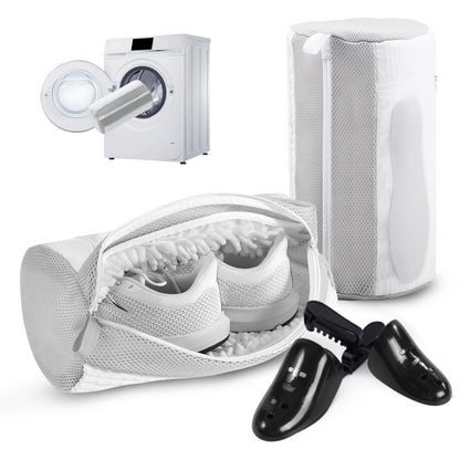 Teletrogy Shoe Washing Machine Bag 2Pack - Reusable Shoe Laundry Bag with Mesh Socks Bag - 360°Deep Protective Cleaning Bags for Sneakers Delicate Footwear - Home Dorm Travel Essentials, White